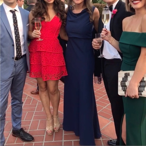 Jenny Yoo Madelyn Crepe De Chine Maxi Dress Gown in Navy Blue Sz 0 - Picture 6 of 16